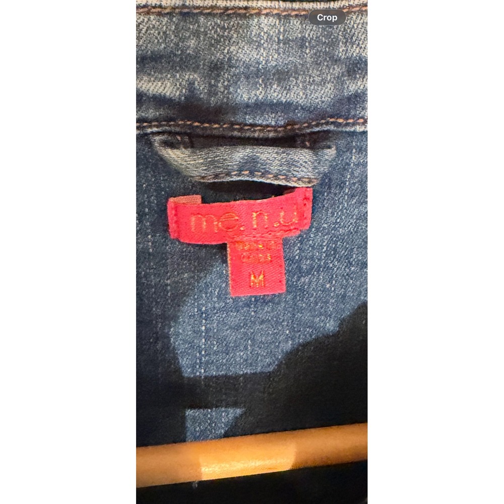 ME.N.U Denim Jacket Medium Wash Rhinestone Heart Star Slim Fit Womens Size M - Picture 5 of 8